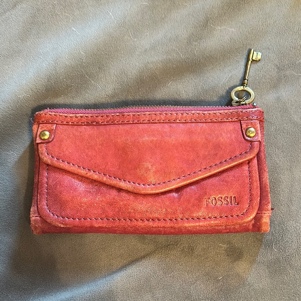 Fossil Red Leather Zip Wallet